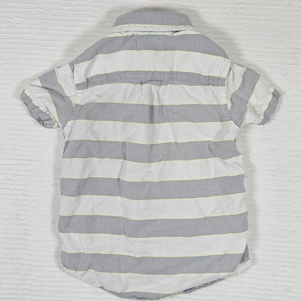 The Childrens Place Boys 3T Striped Button Up Shirt Grey Neon YellowShort Sleeve